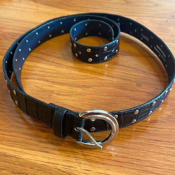 Nygard Collection 1” brassy studded black faux snakeskin belt with brassy buckle - Picture 1 of 2